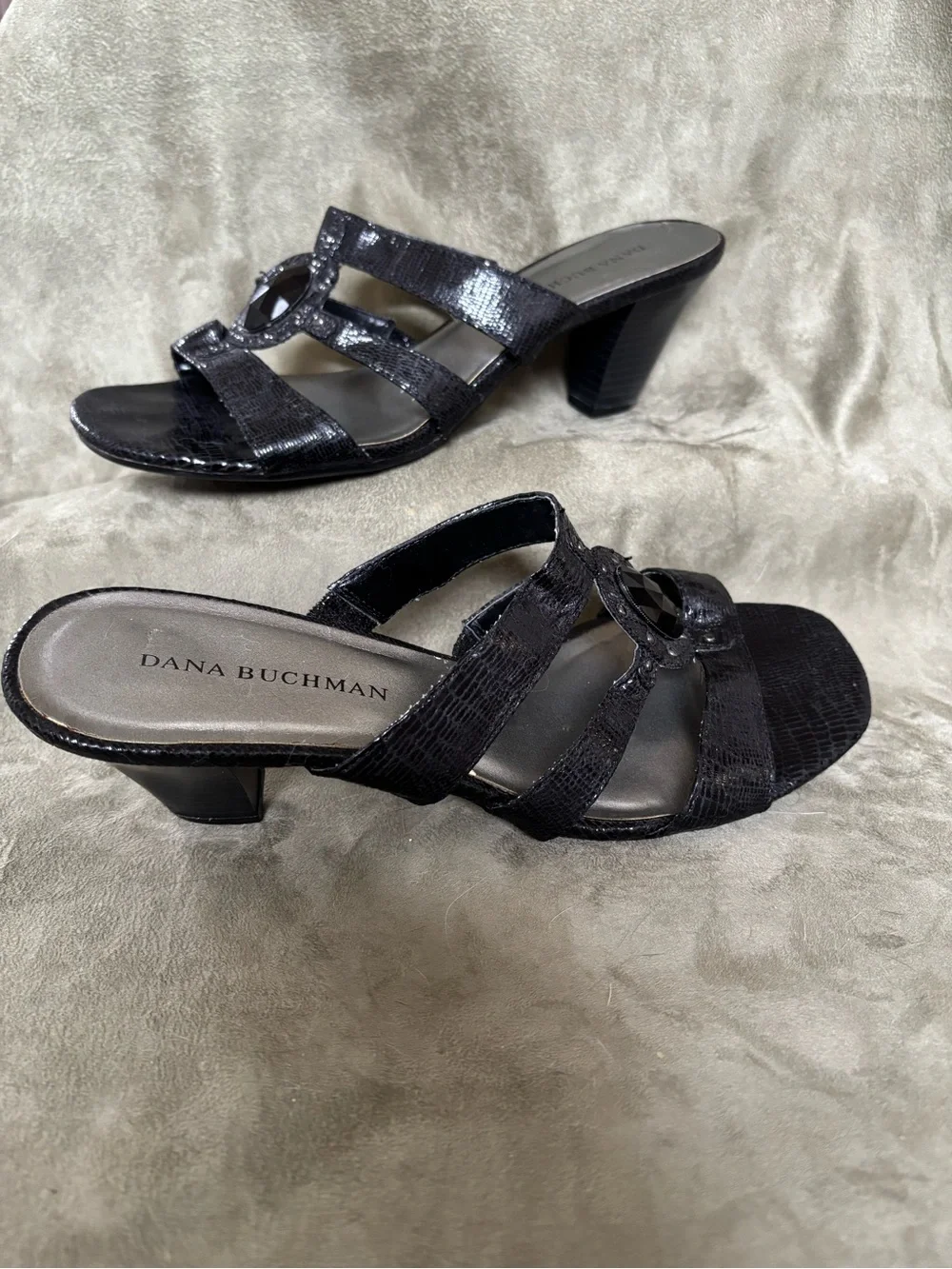 Dana Bachman Black Briony Jeweled Python Kitten Heel Slide Sandals Size 9 1/2 M
